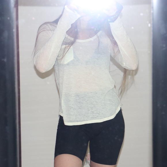 Sheer Yellow A&F Longs Sleeve Tee - Picture 5 of 7